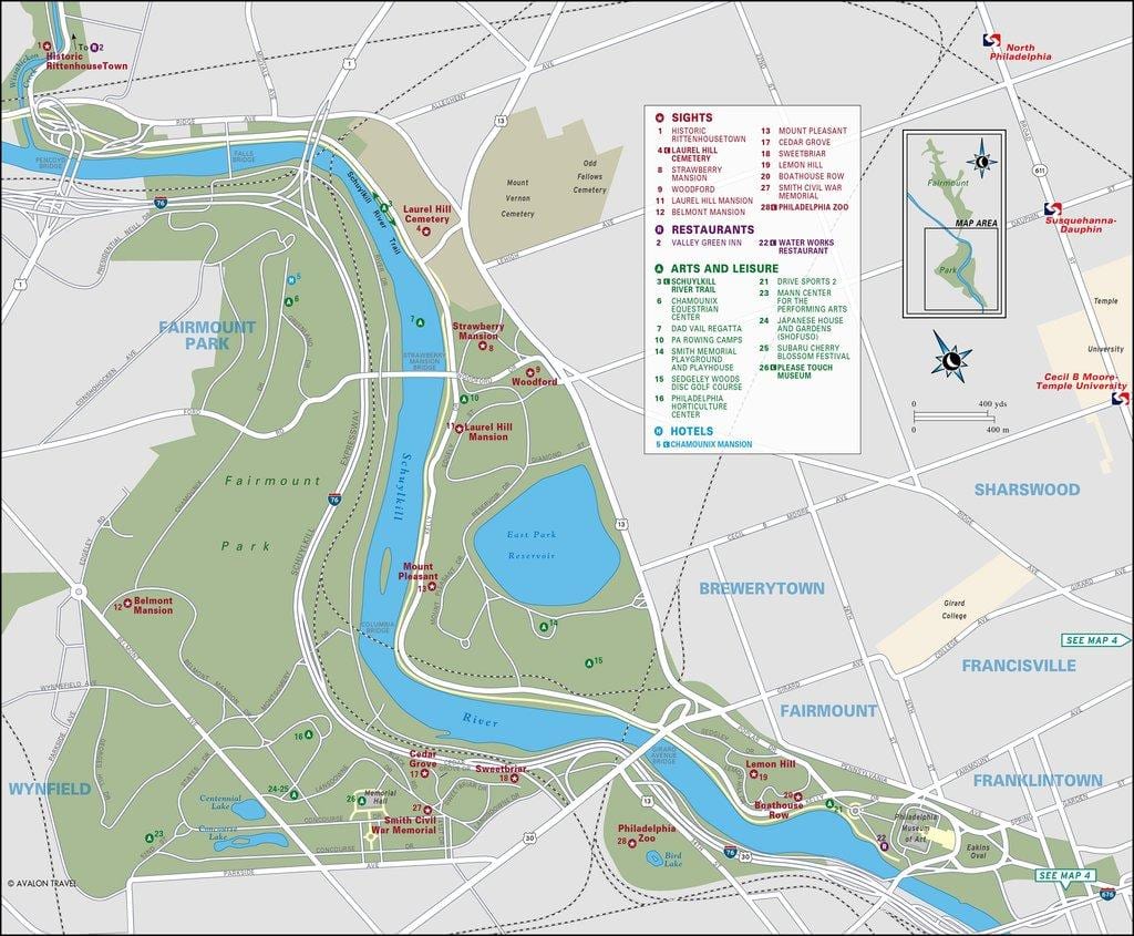 harta e fairmount park Filadelfias
