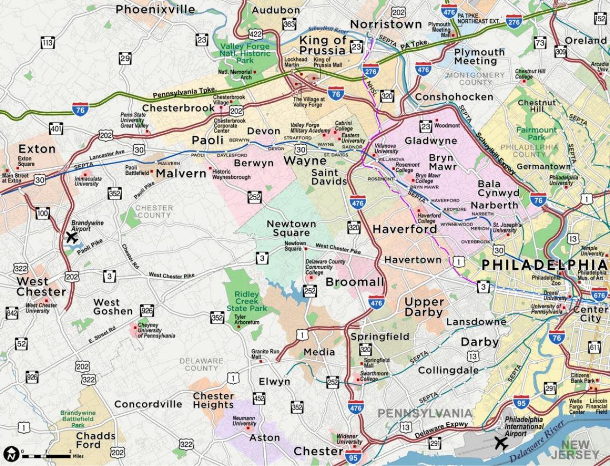 harta e linja kryesore Filadelfias