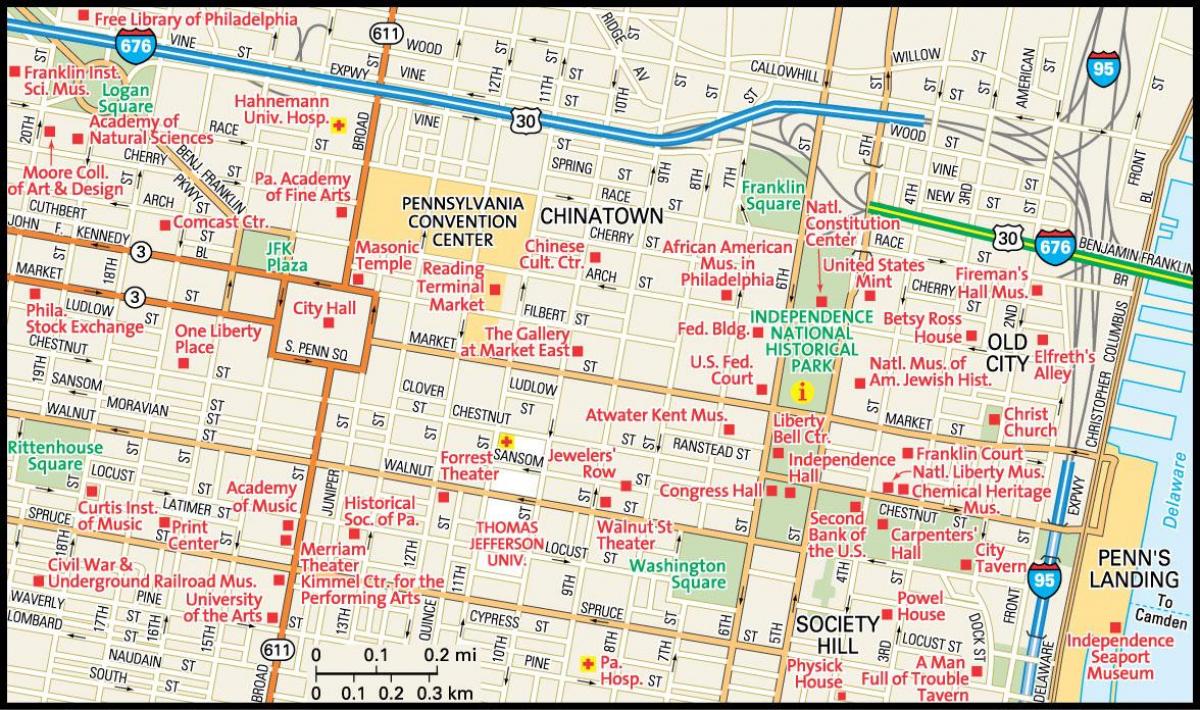 harta e në qendër të qytetit Philadelphia