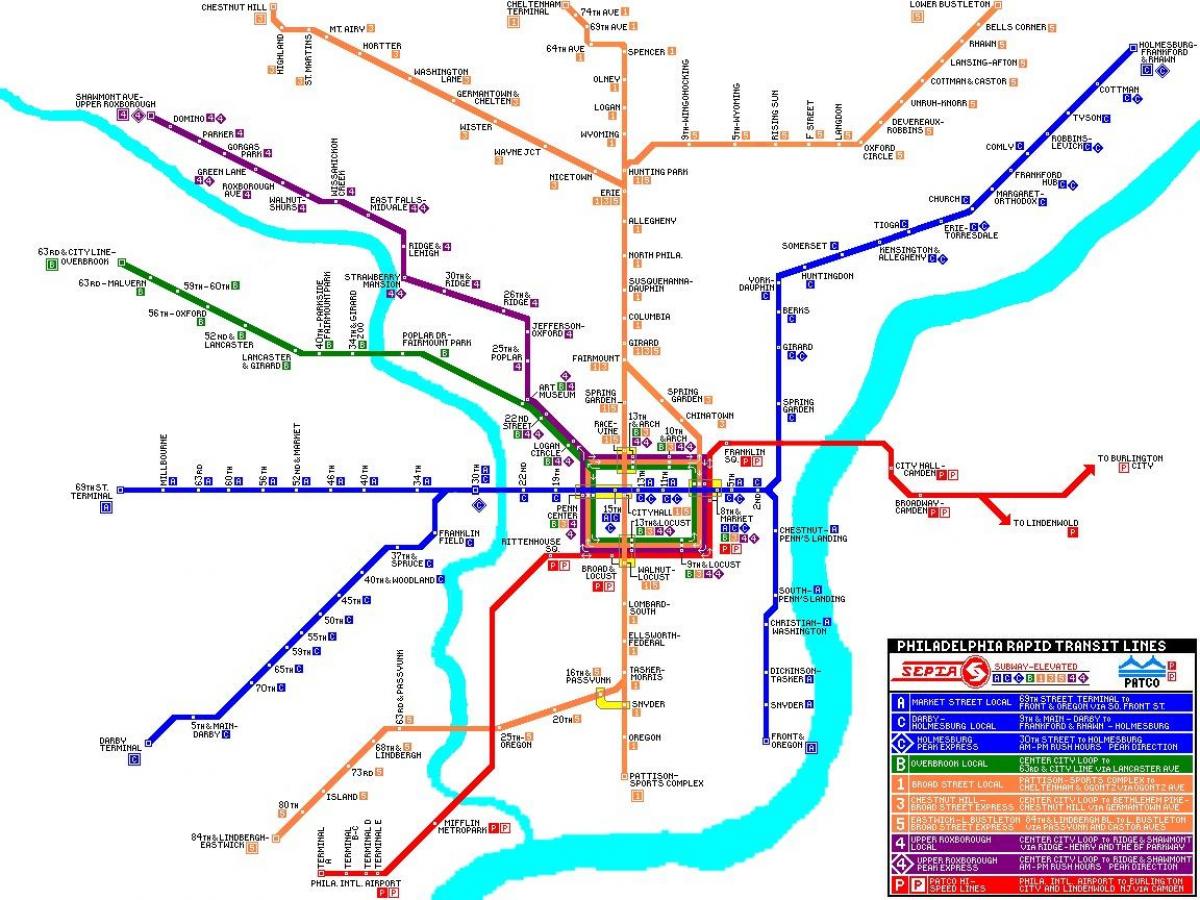 Philadelphia masë e sistemit transit hartë