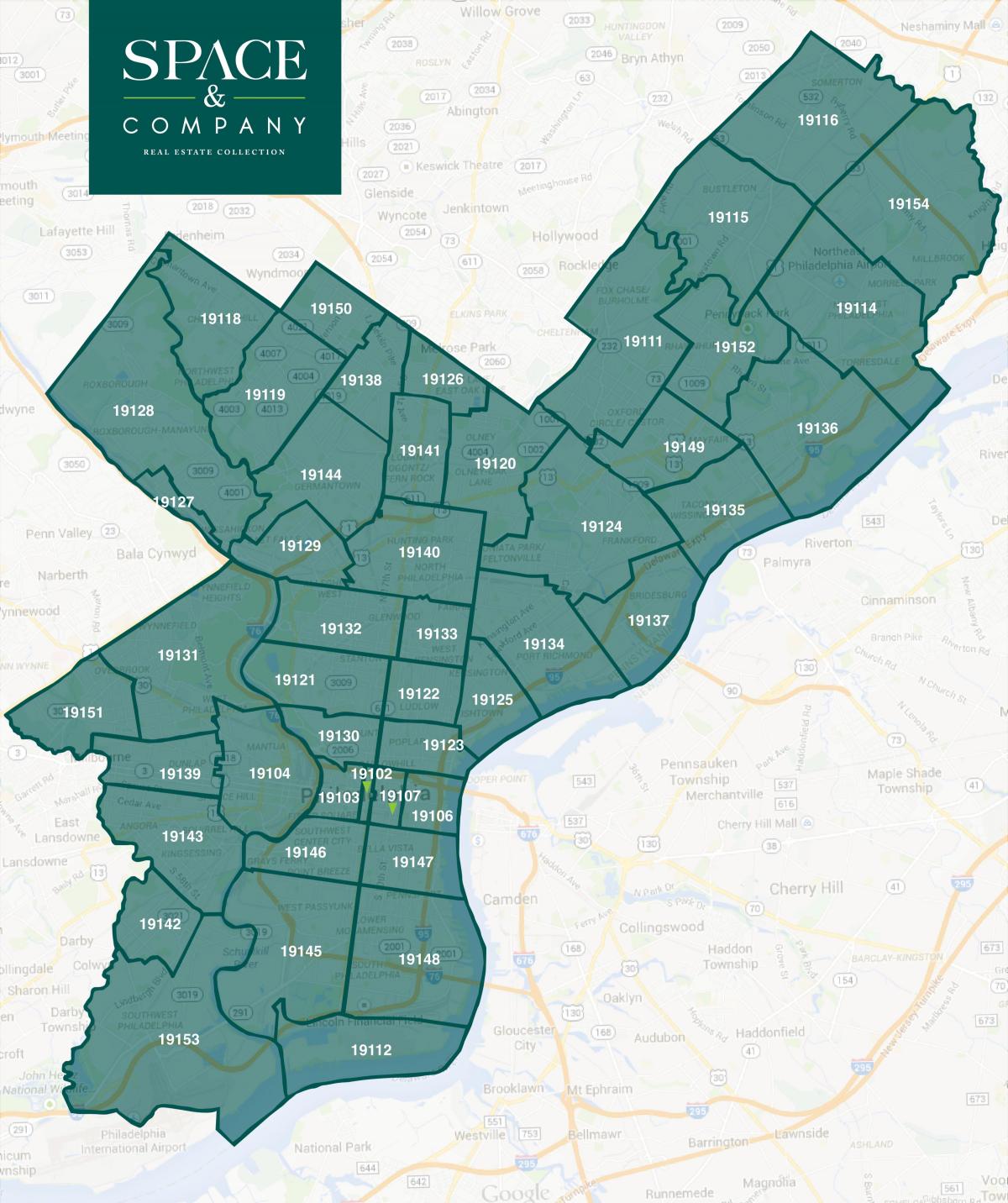 kodi zip i Filadelfias hartë