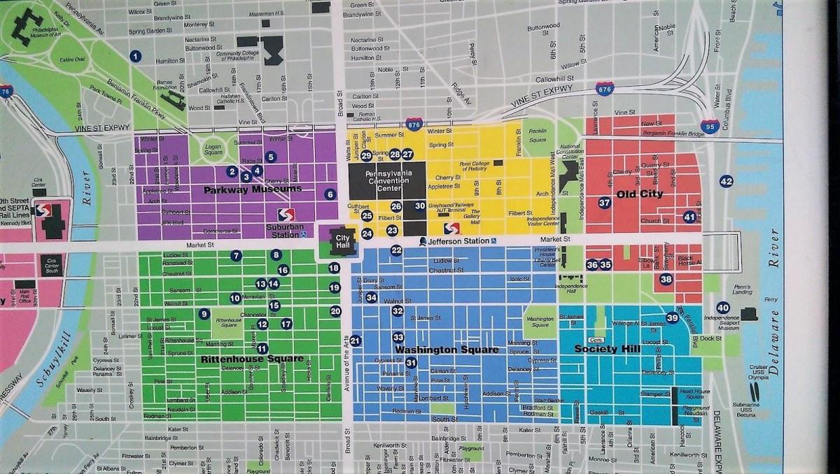 harta e qendrës të qytetit Philadelphia