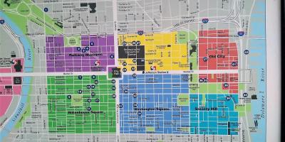 Harta e qendrës të qytetit Philadelphia